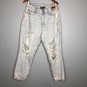 AEREOPOSTALE MOM JEANS high rise distressed size 14 no stretch light blue NWT